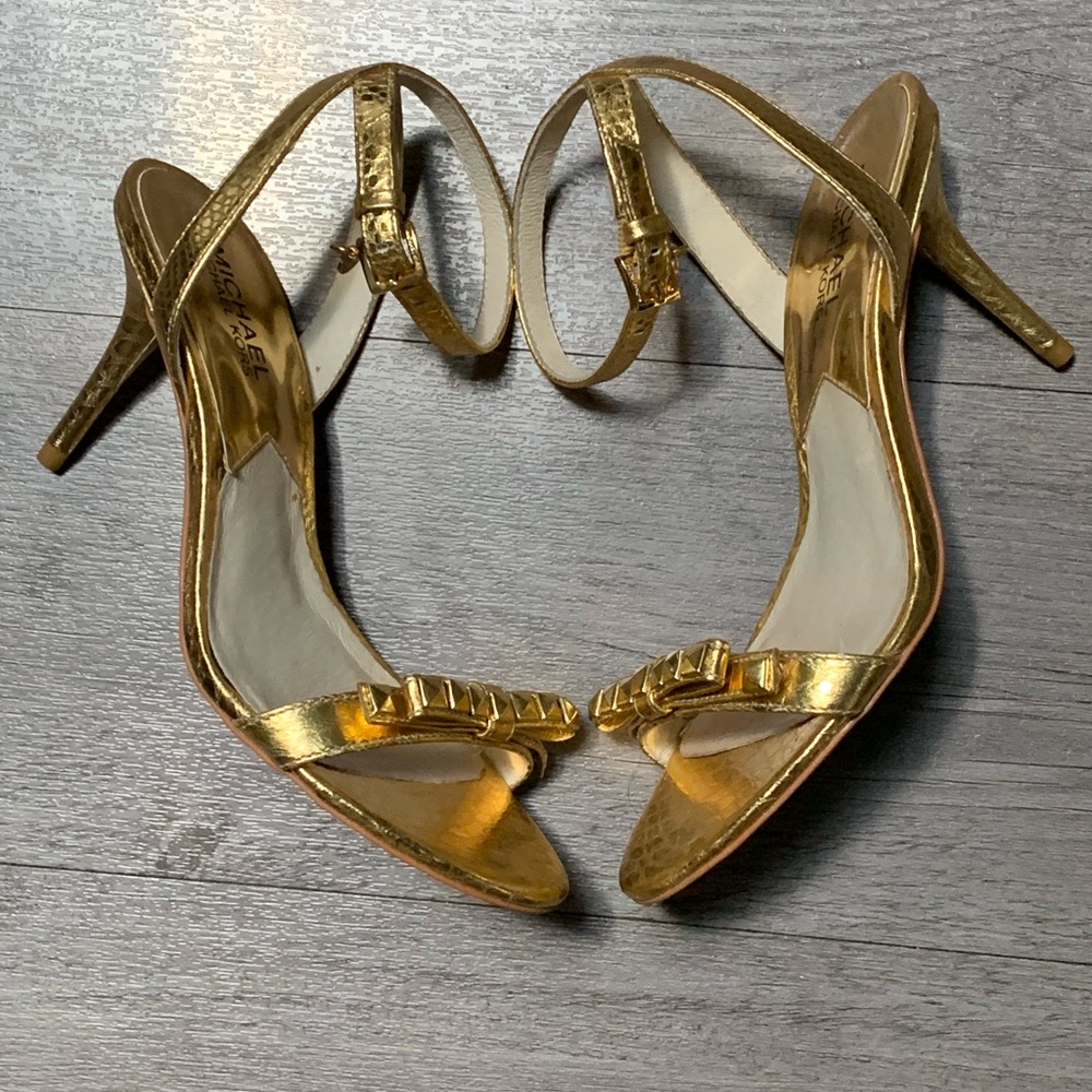 Michael Kors Gold Studded Bow Strappy Heels